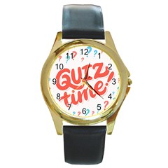 Question Mark Quiz Time Round Gold Metal Watch by Mariart