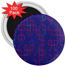 Grid Lines Square Pink Cyan Purple Blue Squares Lines Plaid 3  Magnets (100 Pack) by Mariart