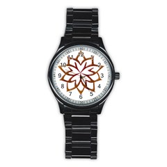 Abstract Shape Outline Floral Gold Stainless Steel Round Watch by Nexatart