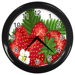 Strawberry Red Seed Leaf Green Wall Clocks (black) by Mariart