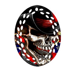 Confederate Flag Usa America United States Csa Civil War Rebel Dixie Military Poster Skull Oval Filigree Ornament (two Sides) by BangZart