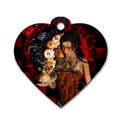 Steampunk, Beautiful Steampunk Lady With Clocks And Gears Dog Tag Heart (two Sides) by FantasyWorld7