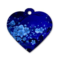 Floral Design, Cherry Blossom Blue Colors Dog Tag Heart (two Sides) by FantasyWorld7