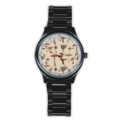 Mushroom Madness Red Grey Brown Polka Dots Stainless Steel Round Watch by Mariart