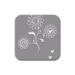 Flower Heart Plant Symbol Love Rubber Square Coaster (4 Pack)  by Nexatart