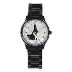 Cat Face Cute Black White Animals Stainless Steel Round Watch by Mariart