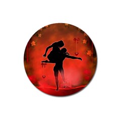 Dancing Couple On Red Background With Flowers And Hearts Magnet 3  (round) by FantasyWorld7