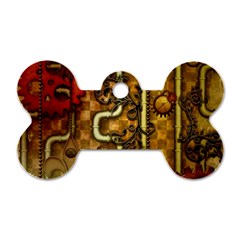 Noble Steampunk Design, Clocks And Gears With Floral Elements Dog Tag Bone (one Side) by FantasyWorld7