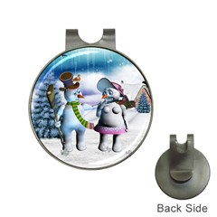 Funny, Cute Snowman And Snow Women In A Winter Landscape Hat Clips With Golf Markers by FantasyWorld7