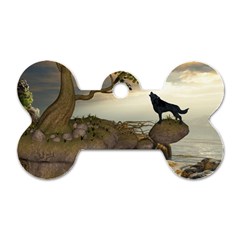 The Lonely Wolf On The Flying Rock Dog Tag Bone (one Side) by FantasyWorld7