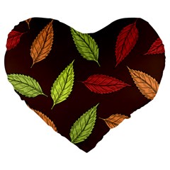 Autumn Leaves Pattern Large 19  Premium Heart Shape Cushions by Mariart
