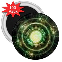 Green Chaos Clock, Steampunk Alchemy Fractal Mandala 3  Magnets (100 Pack) by jayaprime