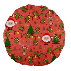 Santa And Rudolph Pattern Large 18  Premium Flano Round Cushions by Valentinaart