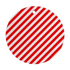 Christmas Red And White Candy Cane Stripes Round Ornament (two Sides) by PodArtist