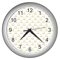 Gold Scales Of Justice On White Repeat Pattern All Over Print Wall Clocks (silver)  by PodArtist