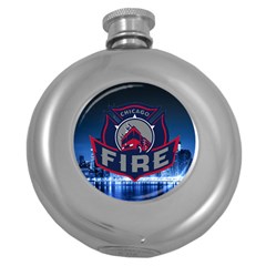 Chicago Fire With Skyline Round Hip Flask (5 Oz) by allthingseveryone