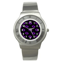 Purple Pisces On Black Background Stainless Steel Watch by allthingseveryone