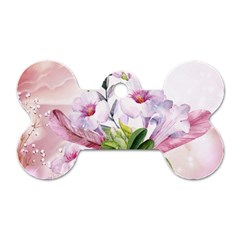 Wonderful Flowers, Soft Colors, Watercolor Dog Tag Bone (one Side) by FantasyWorld7