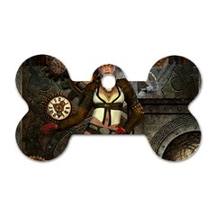 Steampunk, Steampunk Women With Clocks And Gears Dog Tag Bone (one Side) by FantasyWorld7