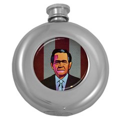 George W Bush Pop Art President Usa Round Hip Flask (5 Oz) by BangZart