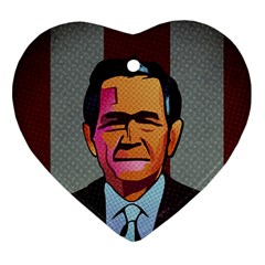 George W Bush Pop Art President Usa Heart Ornament (two Sides) by BangZart