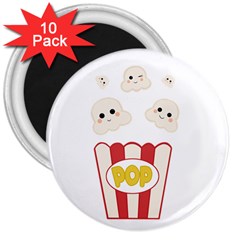 Cute Kawaii Popcorn 3  Magnets (10 Pack)  by Valentinaart