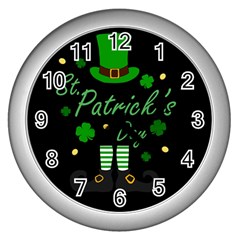 St Patricks Leprechaun Wall Clocks (silver)  by Valentinaart