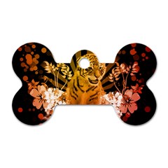 Cute Little Tiger With Flowers Dog Tag Bone (one Side) by FantasyWorld7