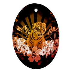 Cute Little Tiger With Flowers Ornament (oval) by FantasyWorld7