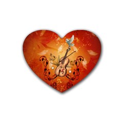 Violin With Violin Bow And Dove Rubber Coaster (heart)  by FantasyWorld7