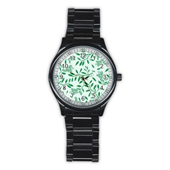 Leaves Foliage Green Wallpaper Stainless Steel Round Watch by Sapixe