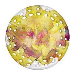 Yellow Rose Ornament (round Filigree) by aumaraspiritart