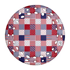 Usa Americana Patchwork Red White & Blue Quilt Ornament (round Filigree) by PodArtist
