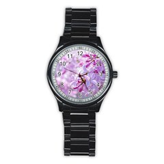 Pink Lilac Flowers Stainless Steel Round Watch by FunnyCow