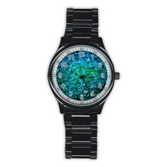 Water Color Green Stainless Steel Round Watch by FunnyCow
