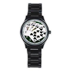 Poker Hands   Royal Flush Clubs Stainless Steel Round Watch by FunnyCow