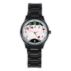 Poker Hands   Straight Flush Diamonds Stainless Steel Round Watch by FunnyCow