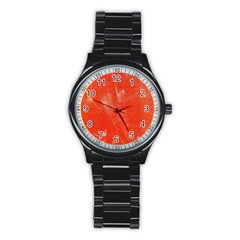 Grunge Red Tarpaulin Texture Stainless Steel Round Watch by FunnyCow