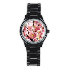 Blooming Almond At Sunset Stainless Steel Round Watch by FunnyCow