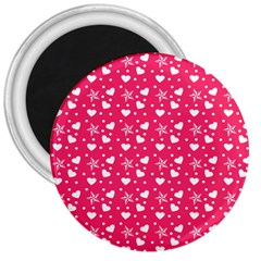Hearts And Star Dot Pink 3  Magnets by snowwhitegirl