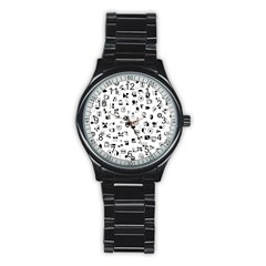 Black Abstract Symbols Stainless Steel Round Watch by FunnyCow