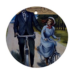 Couple On Bicycle Round Ornament (two Sides) by vintage2030