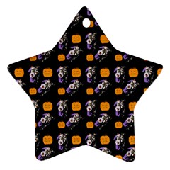 Halloween Skeleton Pumpkin Pattern Black Ornament (star) by snowwhitegirl