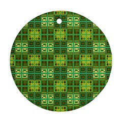 Mod Yellow Green Squares Pattern Round Ornament (two Sides) by BrightVibesDesign