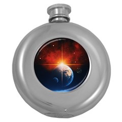 Earth Globe Planet Space Universe Round Hip Flask (5 Oz) by Celenk