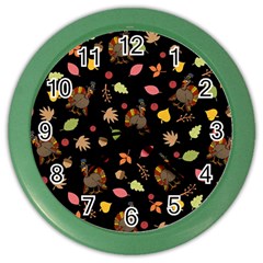 Thanksgiving Turkey Pattern Color Wall Clock by Valentinaart