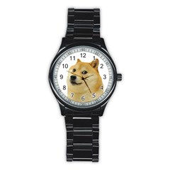 White Doge Meme Alone13k Cowcowshirt Black 15 10 10 100 Stainless Steel Round Watch by snek
