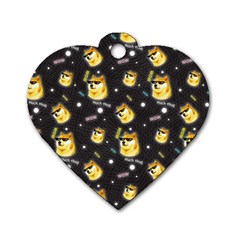 Doge Much Thug Wow Pattern Funny Kekistan Meme Dog Black Background Dog Tag Heart (two Sides) by snek