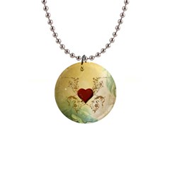 Wonderful Decorative Heart On Soft Vintage Background 1  Button Necklace by FantasyWorld7