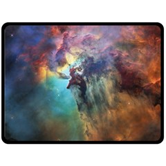 Lagoon Nebula Interstellar Cloud Pastel Pink, Turquoise And Yellow Stars Double Sided Fleece Blanket (large)  by genx
